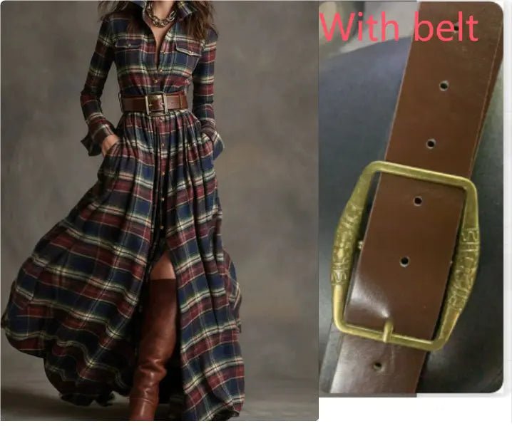 Vintage-Inspired Plaid Shirt Dress – Effortless Style with Pockets - Undefyning Lynes