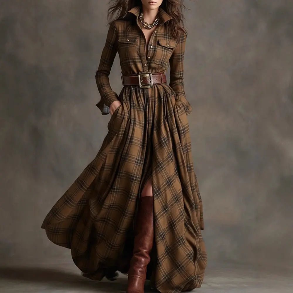 Vintage-Inspired Plaid Shirt Dress – Effortless Style with Pockets - Undefyning Lynes