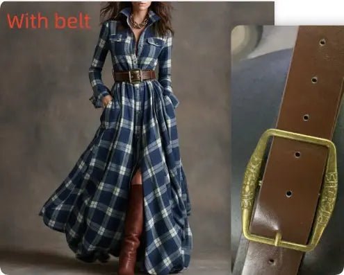 Vintage-Inspired Plaid Shirt Dress – Effortless Style with Pockets - Undefyning Lynes