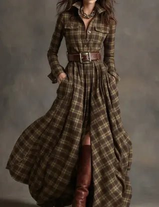 Vintage-Inspired Plaid Shirt Dress – Effortless Style with Pockets - Undefyning Lynes