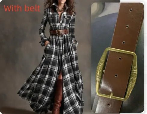 Vintage-Inspired Plaid Shirt Dress – Effortless Style with Pockets - Undefyning Lynes