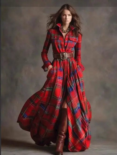 Vintage-Inspired Plaid Shirt Dress – Effortless Style with Pockets - Undefyning Lynes