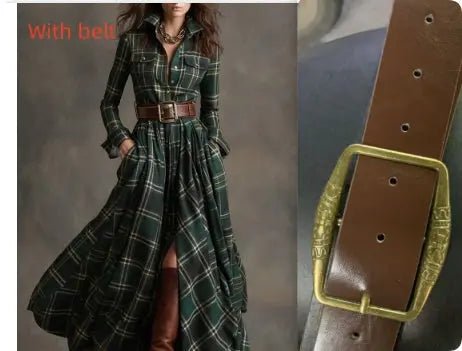 Vintage-Inspired Plaid Shirt Dress – Effortless Style with Pockets - Undefyning Lynes