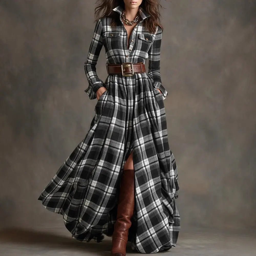 Vintage-Inspired Plaid Shirt Dress – Effortless Style with Pockets - Undefyning Lynes