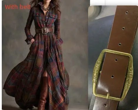Vintage-Inspired Plaid Shirt Dress – Effortless Style with Pockets - Undefyning Lynes