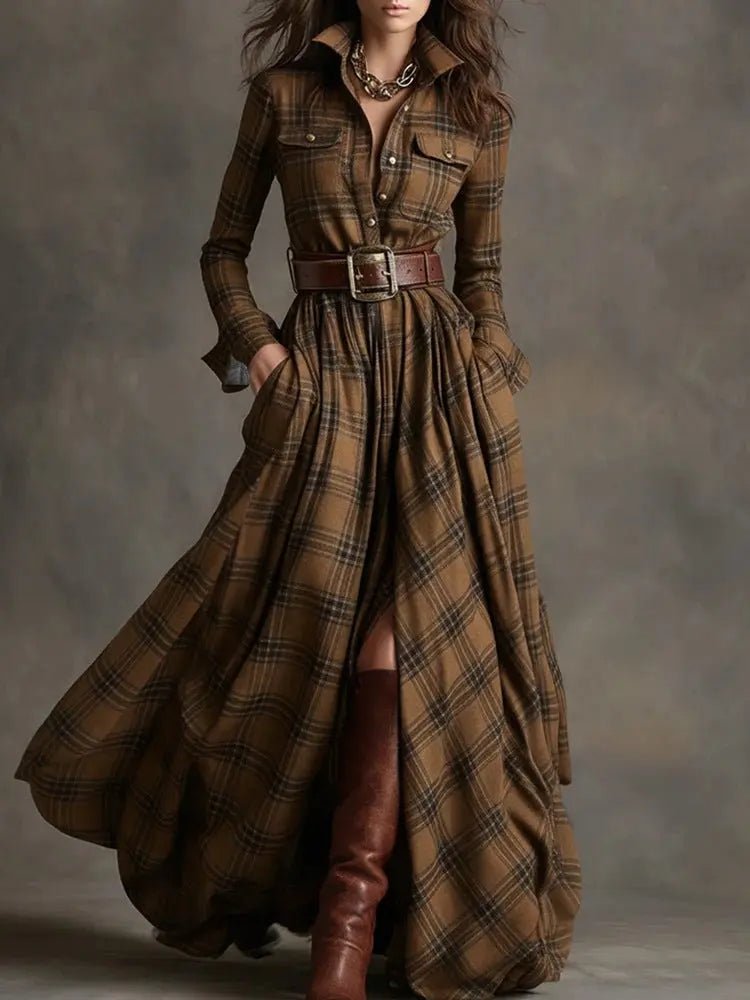 Vintage-Inspired Plaid Shirt Dress – Effortless Style with Pockets - Undefyning Lynes