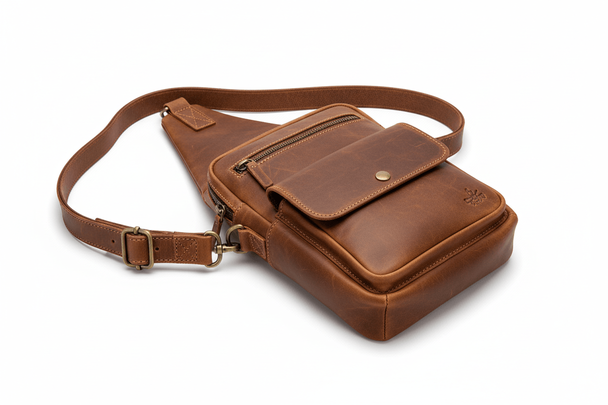 Vintage Leather Sling Bag - Genuine Cowhide Chest Pack - Undefyning Lynes