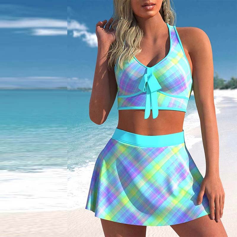 Women's 2-Piece Print Swimsuit Skirt Set — Modest & Stylish Beach Swimwear - Undefyning Lynes