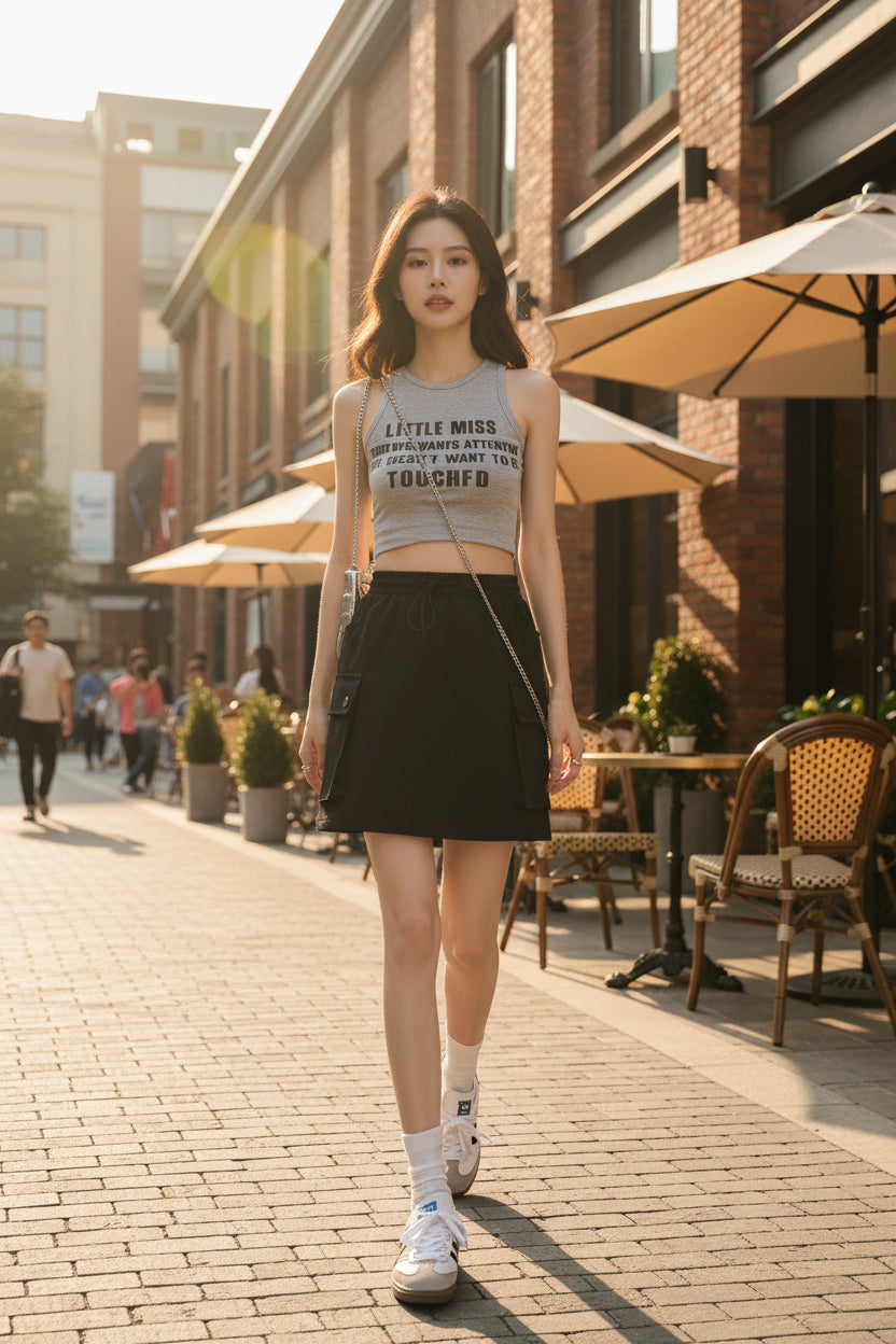 Women's Cargo Mini Skirt — Drawstring A-Line with Pockets - Undefyning Lynes