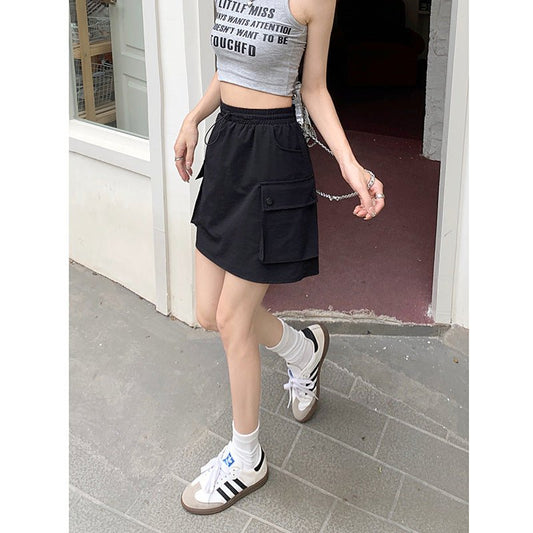 Women's Cargo Mini Skirt — Drawstring A-Line with Pockets - Undefyning Lynes