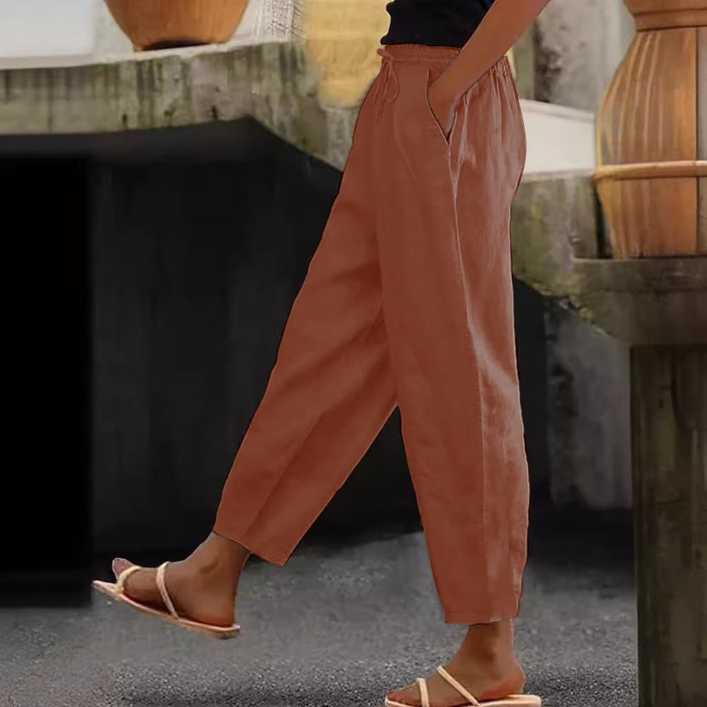 Women's Cotton And Linen Solid Color Fashion Casual Daily Elasticated Slacks - Undefyning Lynes