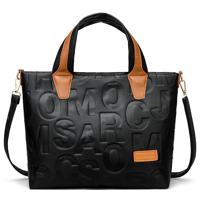 Women's Embossed PU Crossbody Bag — Retro Letter-Detail Shoulder Bag - Undefyning Lynes