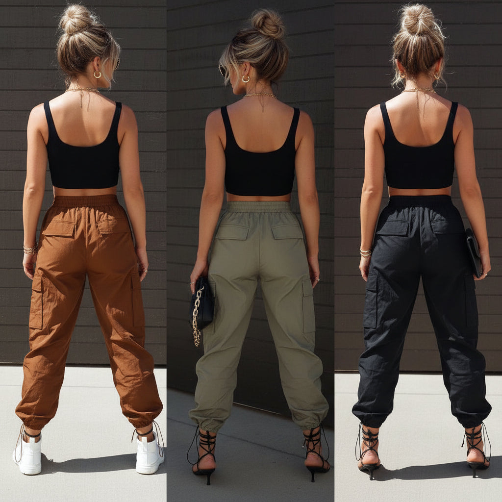 Women's Loose Cargo Pants — Elastic Waist, Multi-Pocket Relaxed Fit - Undefyning Lynes