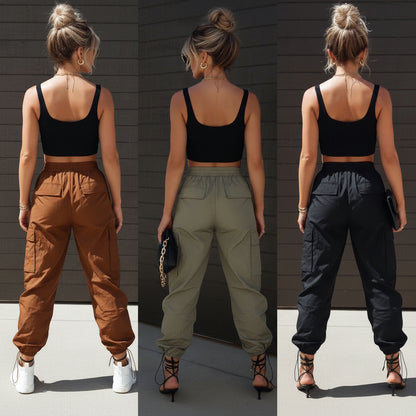 Women's Loose Cargo Pants — Elastic Waist, Multi-Pocket Relaxed Fit - Undefyning Lynes