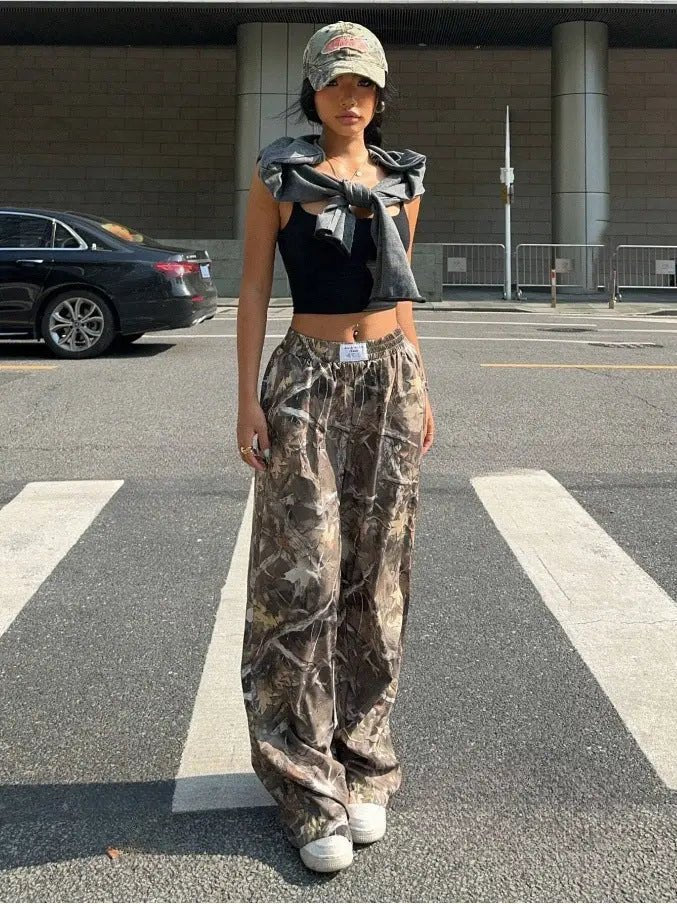 Y2K Cargo Streetwear Pants - High-Waisted Fit with Bold Branch Print - Undefyning Lynes